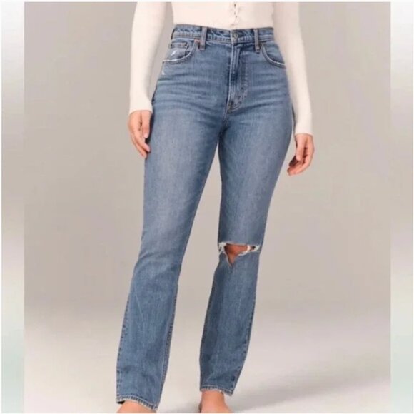 Abercrombie & Fitch Denim - Abercrombie & Fitch 16 The '90s Slim Straight Ultra High Rise Distressed Jeans